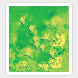 Yellow butterflies on textured green chevrons Sticker